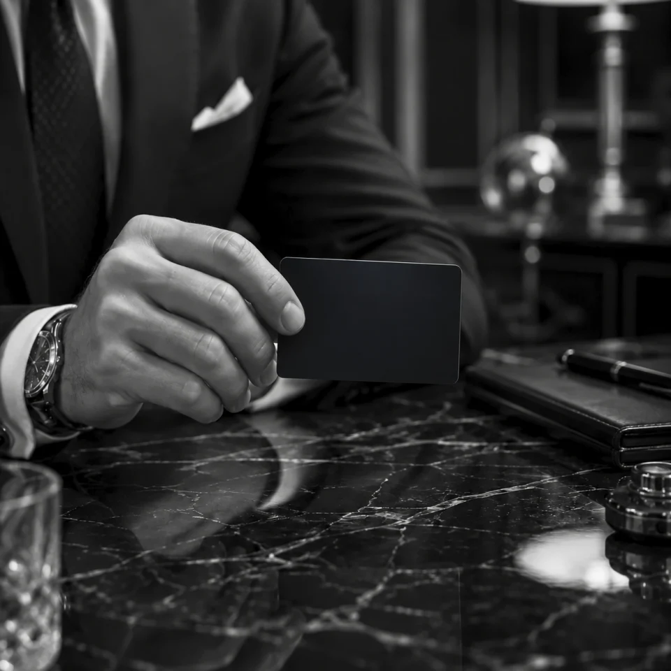 Business leader holding a plain membership card